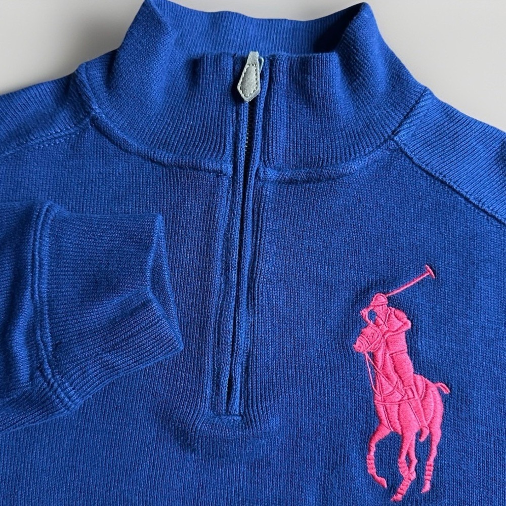 Polo Ralph Lauren 1/4 Zip Sweater Boys Kids Youth Small 8 Blue Big Pony Cotton